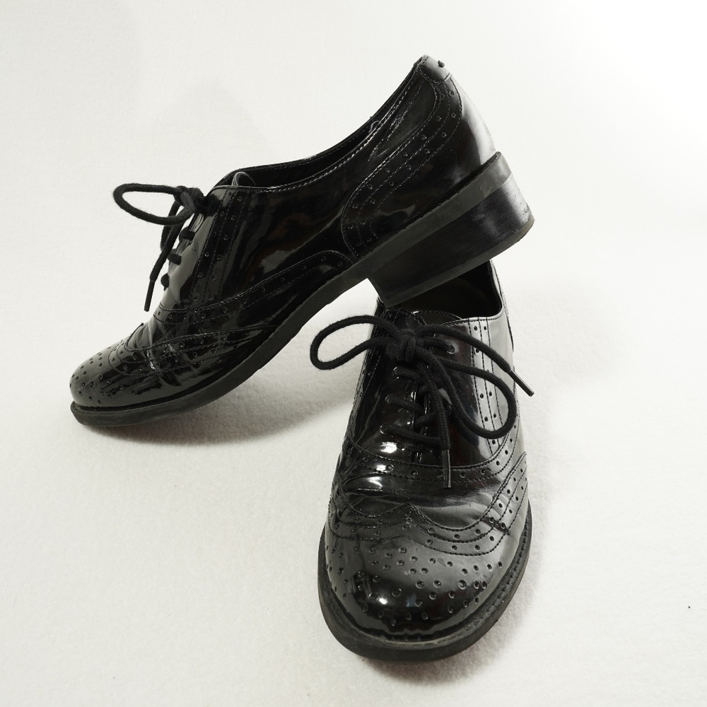 Black Patent Leather Oxfords; Bass Della Wingtips